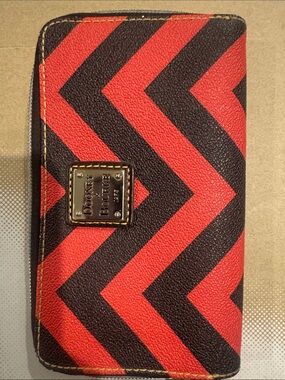 Dooney & Bourke Red and Black Chevron Zip Wallet